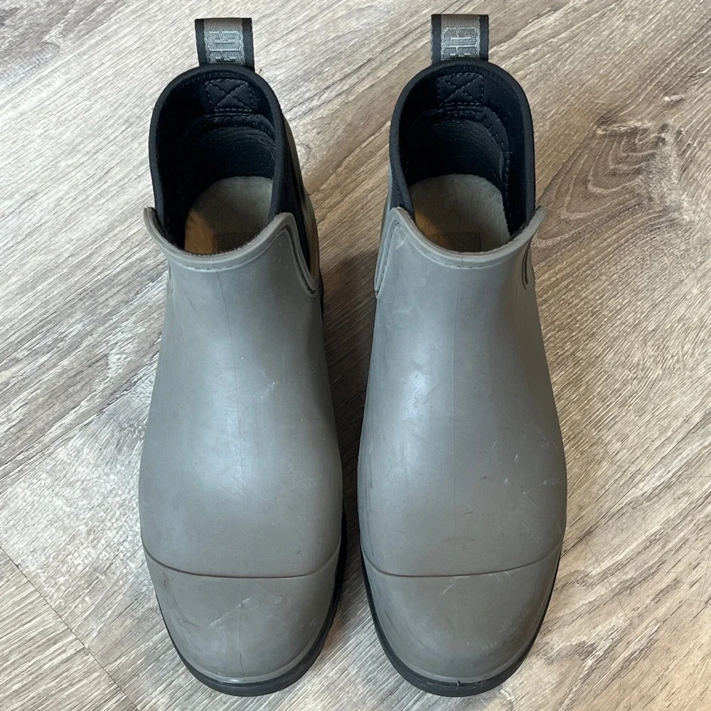 UGG Droplet Waterproof Grey Rubber Ankle Rain Boots with Wool Footbeds Womens 7